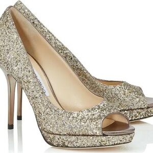 Jimmy Choo Women's Luna Ballet Pink Metallic Glitter Open Toe Pumps